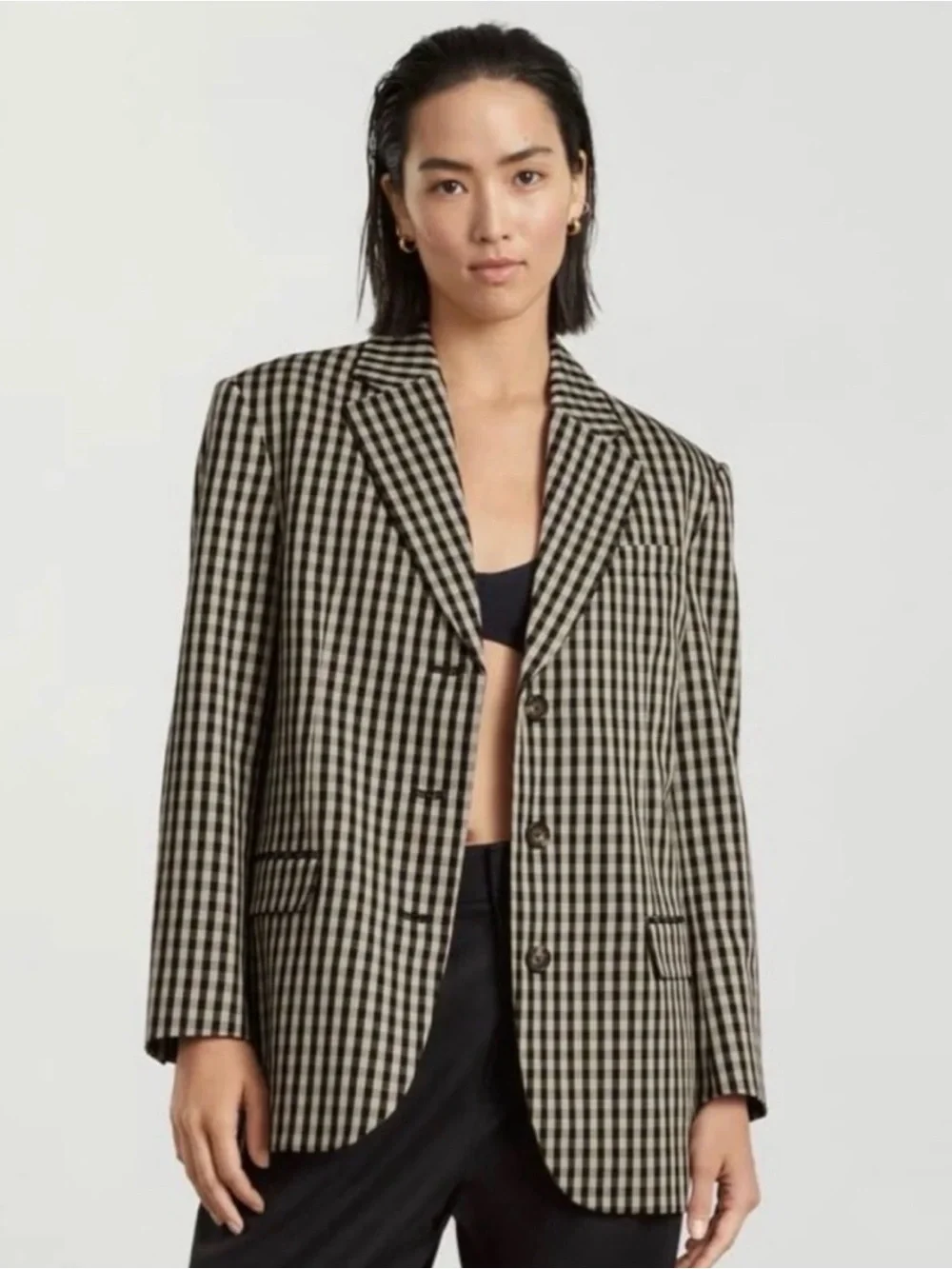 90s style Black and White Gingham Blazer